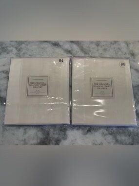 100% Silk RH Restoration Hardware Organza Shadow Stripe Drapery Panels Set of 2